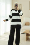 V Yaka Pantolonlu Triko Takım -Siyah-Takım-384-5010-R01