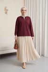 V Yakası Çift Kat 2 İplik Penye Bluz -Bordo-Bluz-253-13139-R04