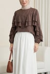 Volanlı Kolu Lastikli Bluz -K. Kahve-Bluz-307-0087-R54