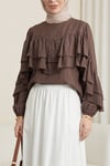 Volanlı Kolu Lastikli Bluz -K. Kahve-Bluz-307-0087-R54