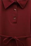Yakalı  Düğmeli Beli Bağlamalı Penye Elbise  -Bordo-Elbise-349-5326-R04