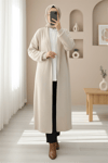 Yakalı Uzun Salaş Yumoş Hırka -Ekru-Hırka-385-3814-R07