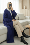 Yakalı Uzun Salaş Yumoş Hırka -İndigo-Hırka-385-3814-R21