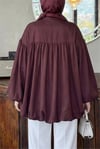 Yakası Bağcıklı Boydan Düğmeli Balon Kol Cupra Tunik -Mürdüm-Tunik-307-0088-R09