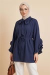 Yakası Bağcıklı Fermuarlı Kolu Fırfırlı Kemerli Modal Tunik -Laci-Tunik-307-0059-R03