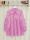 Yakası Bağcıklı Kolları ve Eteği Pliseli Tunik -Pembe-Tunik-223-3041-R20