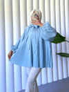 Yakası Bağcıklı Kolları ve Eteği Pliseli Tunik -Bebe Mavi-Tunik-223-3041-R32