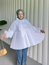 Yakası Bağcıklı Kolları ve Eteği Pliseli Tunik -Beyaz-Tunik-223-3041-R02