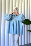 Yakası Bağcıklı Kolları ve Eteği Pliseli Tunik -Bebe Mavi-Tunik-223-3041-R32