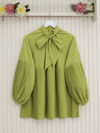 Yakası Bağcıklı Kolları ve Eteği Pliseli Tunik -Yağ Yeşili-Tunik-223-3041-R72