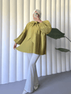 Yakası Bağcıklı Kolları ve Eteği Pliseli Tunik -Yağ Yeşili-Tunik-223-3041-R72