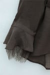 Yakası Bağlamalı Dantelli Fırfırlı Kemerli Pantolonu Astarlı Cupra Takım  -Kahve-Takım-426-5325-R15