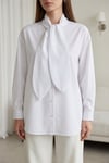 Yakası Bağlamalı Düğmeli Oversize Gömlek -Beyaz-Gömlek-120-1637-R02