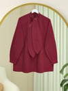Yakası Bağlamalı Düğmeli Oversize Gömlek -Bordo-Gömlek-120-1637-R04