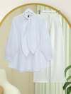 Gömlek-Yakası Bağlamalı Düğmeli Oversize Gömlek -Beyaz-120-1637-R02