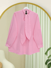 Yakası Bağlamalı Düğmeli Oversize Gömlek -Pembe-Gömlek-120-1637-R20