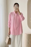 Yakası Bağlamalı Düğmeli Oversize Gömlek -Pembe-Gömlek-120-1637-R20