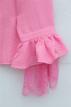 Yakası Bağlamalı Güpür Dantelli Kolları Volanlı Cupra Ayrobin Gömlek  -Pembe-Bluz-370-34533-R20