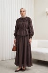 Yakası Bağlamalı Kemerli Astarlı Fırfırlı Cupra Takım  -Koyu Kahverengi-Takım-445-8625-R54