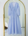 Yakası Bağlamalı Kolu Ve Beli Lastikli Müslin Elbise -Bebe Mavi-Elbise-346-3071-R32