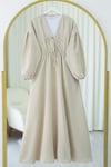 Yakası Bağlamalı Kolu Ve Beli Lastikli Müslin Elbise -Taş-Elbise-346-3071-R43
