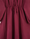 Yakası Bağlamalı Kolu Ve Beli Lastikli Müslin Elbise -Bordo-Elbise-346-3071-R04