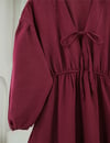 Yakası Bağlamalı Kolu Ve Beli Lastikli Müslin Elbise -Bordo-Elbise-346-3071-R04