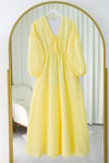 Yakası Bağlamalı Kolu Ve Beli Lastikli Müslin Elbise -Sarı-Elbise-346-3071-R22