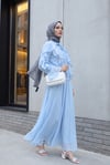 Yakası Bağlamalı Önü Fırfırlı Astarlı Tül Modal Takım -Bebe Mavi