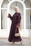 Yakası Bağlamalı Önü Fırfırlı Astarlı Tül Modal Takım -Mürdüm