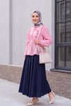 Yakası Bağlamalı Önü Fırfırlı Kolu Lastikli Krinkıl Bluz -Pembe