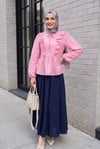 Yakası Bağlamalı Önü Fırfırlı Kolu Lastikli Krinkıl Bluz -Pembe