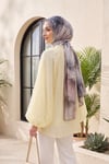 Yakası Bağlamalı Yarım Düğmeli Astarlı Oversize Tül Vual Bluz -Açık Sarı