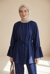 Yakası Büzgü Detaylı Beli Ve Kolu Bağcıklı İkili Takım -Laci-Takım-238-3262-R03