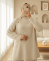 Yakası Çapraz Düğmeli Yarım Boğazlı Triko Takım -Ekru-Takım-295-4519-R07
