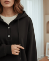 Yakası Çıtçıtlı Kapşonlu Şardonlu Üç İplik Sweat   -K. Kahve-Sweatshirt-349-5162-R54