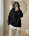 Yakası Çıtçıtlı Kapşonlu Şardonlu Üç İplik Sweat   -K. Kahve-Sweatshirt-349-5162-R54