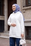 Yakası Çıtçıtlı Kapşonlu Şardonlu Üç İplik Sweat     -Beyaz