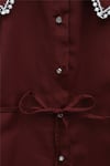 Yakası Dantelli Beli Ve Kolu Bağcıklı Poplin Tunik  -Bordo-Tunik-349-8078-R04