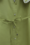 Yakası Dantelli Beli Ve Kolu Bağcıklı Poplin Tunik  -Yağ Yeşili-Tunik-349-8078-R72