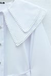 Yakası Dantelli Beli Ve Kolu Bağcıklı Poplin Tunik  -Beyaz-Tunik-349-8078-R02