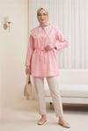 Yakası Dantelli Beli Ve Kolu Bağcıklı Poplin Tunik  -Pembe-Tunik-349-8078-R20
