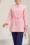 Yakası Dantelli Beli Ve Kolu Bağcıklı Poplin Tunik  -Pembe-Tunik-349-8078-R20