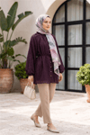 Yakası Fırfırlı Balon Kol Biritli Gofre Gömlek -Mürdüm-Tunik-307-0122-R09