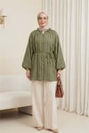 Yakası Fırfırlı Balon Kol Biritli Gofre Gömlek -Haki-Tunik-307-0122-R05