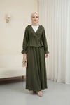 Yakası Fırfırlı Önü Bağlamalı Etekli Kimono Takım   -Haki
