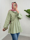 Yakası Fırfırlı Yandan Bağlamalı Keten Kimono  -Mint-Trençkot-307-2151-R24