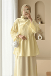 Yakası Fırfırlı Yandan Bağlamalı Keten Kimono   -Açık Sarı-Trençkot-307-2151-R75
