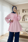 Yakası Fırfırlı Yandan Bağlamalı Keten Kimono  -Pembe-Trençkot-307-2151-R20