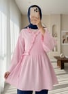 Yakası Fırfırlı Yandan Bağlamalı Keten Kimono  -Pembe-Trençkot-307-2151-R20